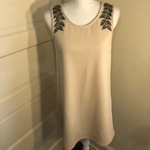 Fabrik Nude Mini Shift Dress w/ Beaded Detail